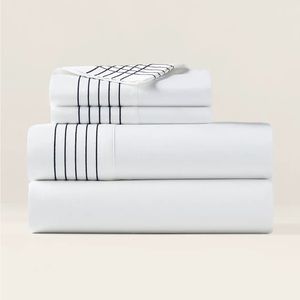 Ralph Lauren QUEEN Flat Sheet Organic Cotton Sateen Handkerchief Embroidery